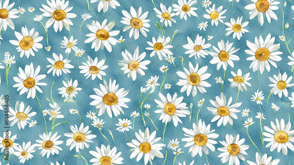 watercolor Beautiful white Daisy flower, tile seamless repeating pattern