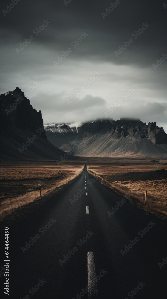 An empty road with mountains in the background Generative Ai