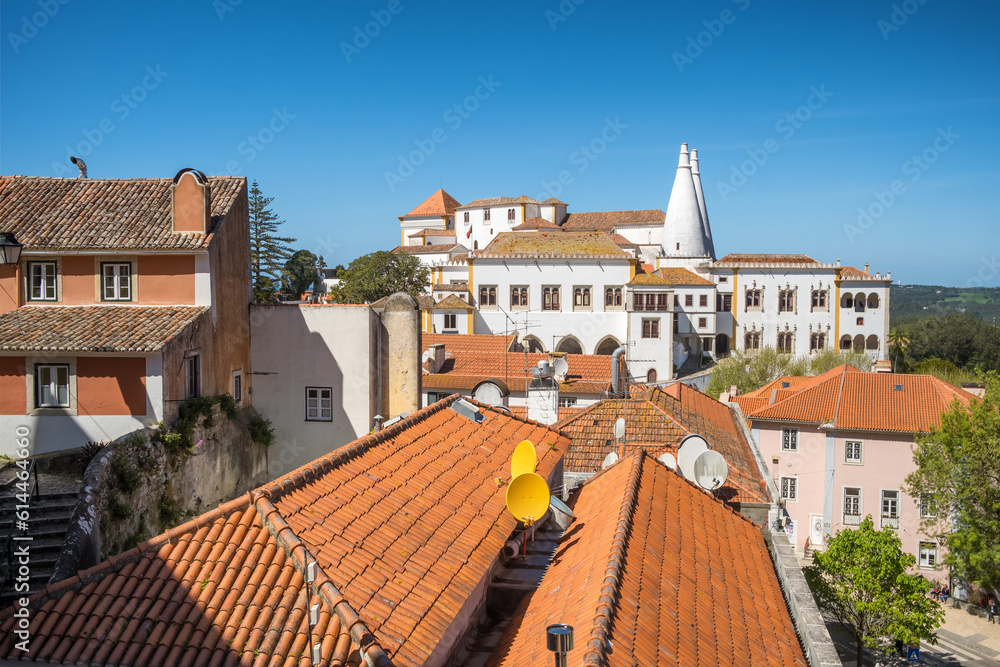 Sintra National Palace panorama at sunny day in Sintra town, Portugal