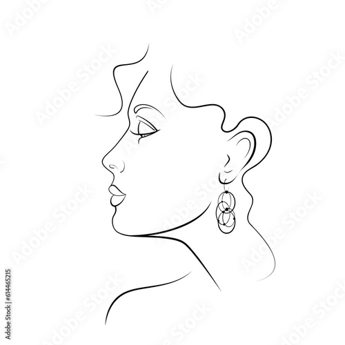 Contour silhouette of a woman's face. Abstract modern female face profile in trendy contemporary style. Print for t-shirt, postcard, poster