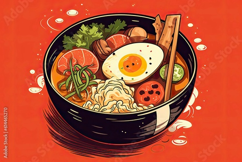Ramen illustration. Food illustration. Generative AI