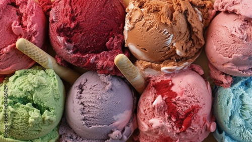 scoop of ice cream, greentea, berry sorbet