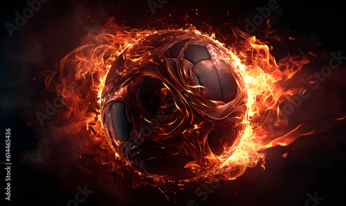 Soccer ball in fire flames with black background Generative AI
