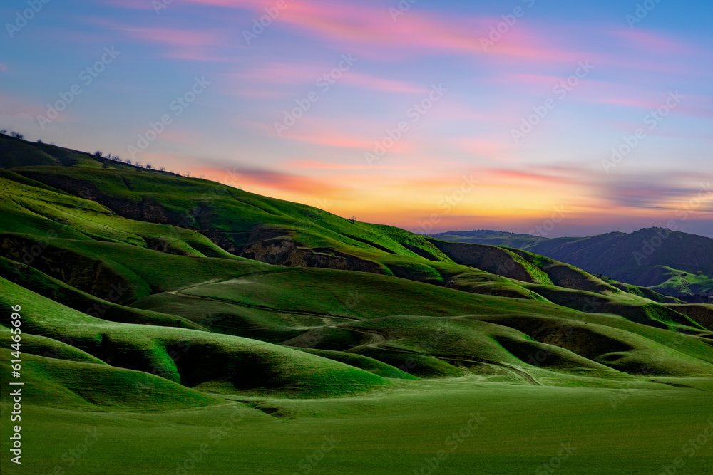 Side View on Country Road with mountain at sunset in California, USA Side View on Country Road with mountain at sunset in California, USA