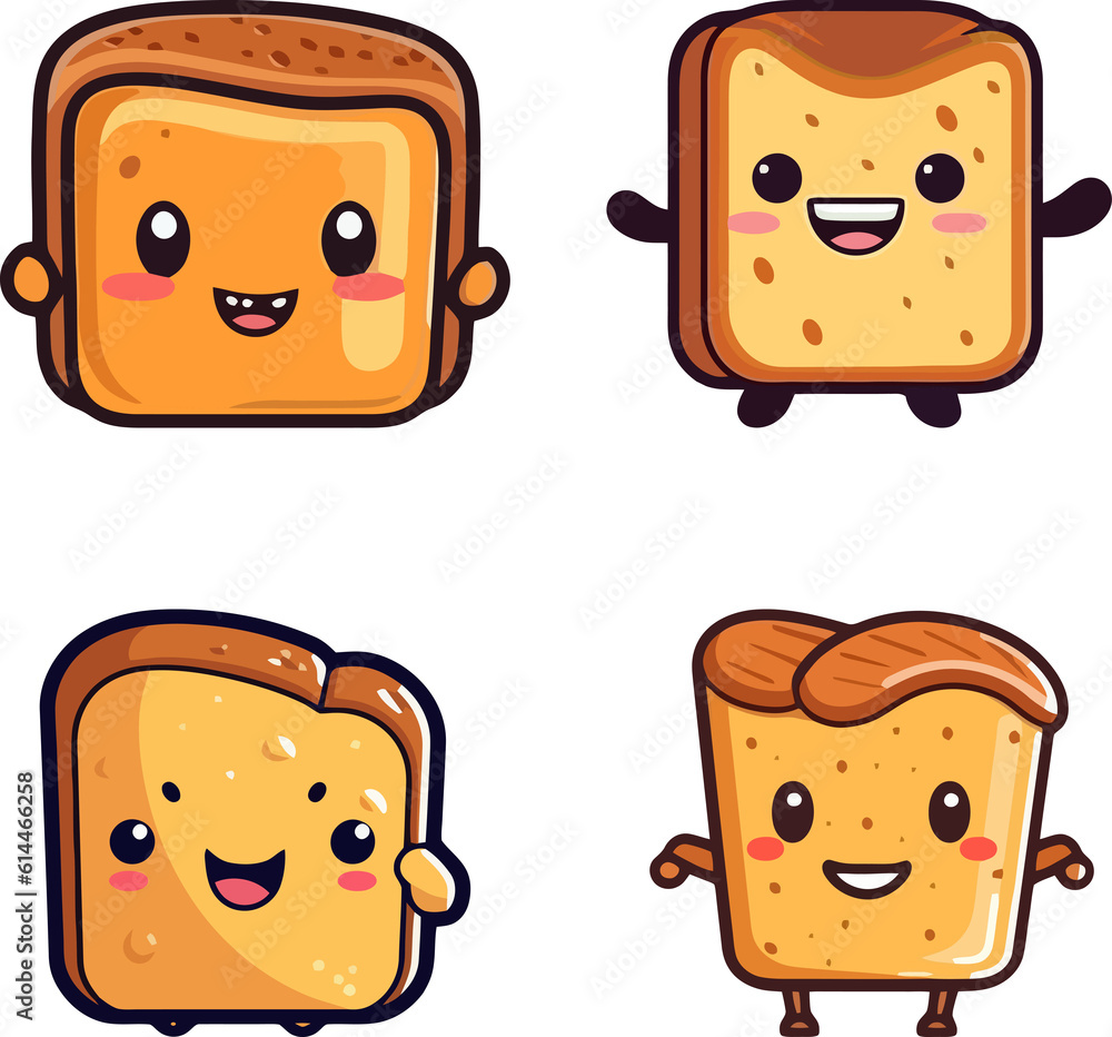 Fototapeta premium set of bread toast cartoon character