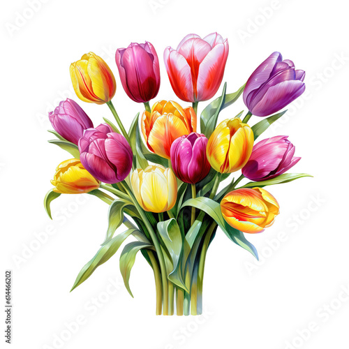 Watercolor Tulip Bouquet Beautiful Color isolated on Transparency Background.