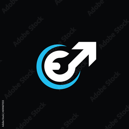 Masculism symbol, blue male fist color with arrow in circle vector sign template. Men rights fight icon photo