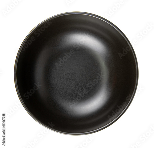 Black ceramic bowl isolated on white background.