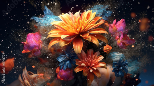 Flowers that seem to have starry origins. The image shows flowers with petals that resemble celestial bodies, such as stars AI Generative