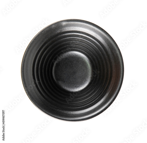 Black ceramic bowl isolated on white background.