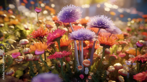 An image illustrating imaginary flowers that never wither or fade. The image shows everlasting blossoms with vibrant colors and a perpetual state of bloom AI Generative