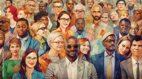 Image representing diversity and inclusion in the corporate world. Multicultural workforce, with individuals from various ethnicities, genders, and backgrounds working together AI Generative © Graphics.Parasite