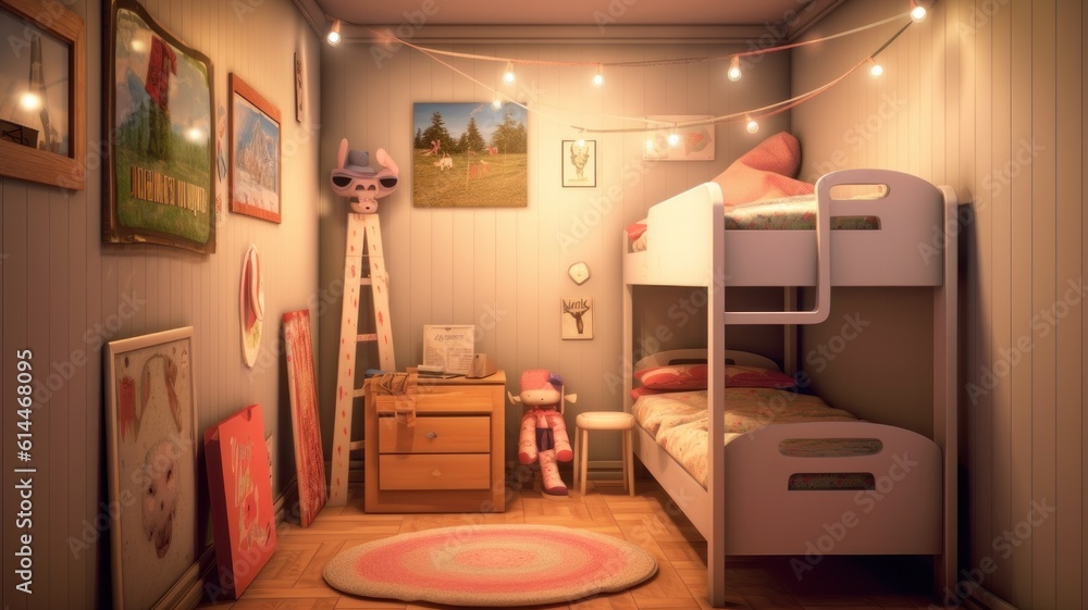 Cute childrens bunk in a bedroom. wide angle lens morning light Cute childrens bunk in a bedroom. wide angle lens morning light