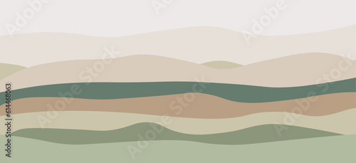 Minimal abstract landscape background vector. Mountain background with watercolor texture . Vector arts design for prints, poster, cover, wall arts and home decoration © Viktoryia