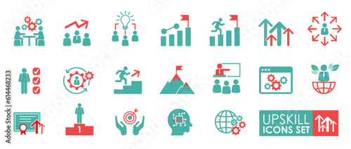 Fotografie, Obraz Set of upskilling icons, upskilling, personal growth, development, education, career