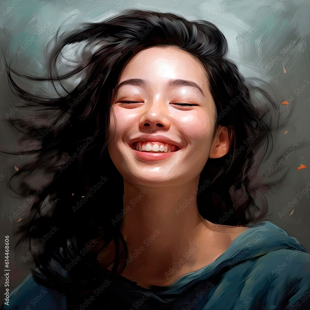 face displaying contentment, with a gentle smile and relaxed features. human emotions face displaying contentment, with a gentle smile and relaxed features. human emotions