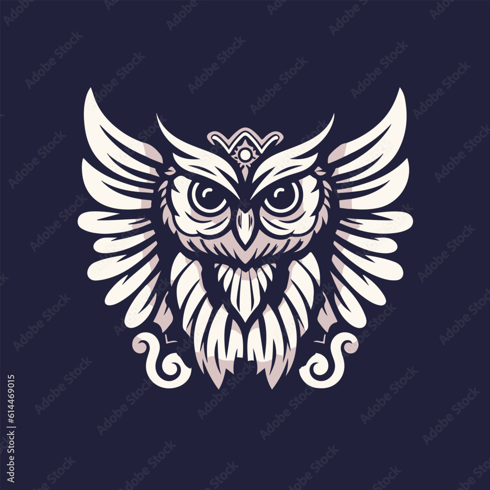 Obraz premium Cute sculptural owl illustration. owl iconic symbol illustration
