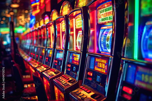 a row of slot machines in a casino, Ai generative