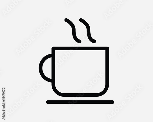 Coffee Cup Icon. Hot Beverage Drink Cafe Cafeteria Tea Latte Steam. Black White Sign Symbol Outline Illustration Artwork Graphic Clipart EPS Vector
