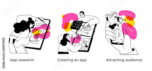 Business Concept illustrations. Scenes with men and women taking part in business activities. Vector illustration