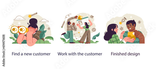 Content creation, creative people, concept of brainstorming or creative thinking. Vector illustration