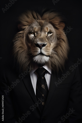 Studio portrait of lion in suit shirt and tie © gaukharyerk