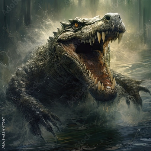 Crocodile with wide open mouth in the water
