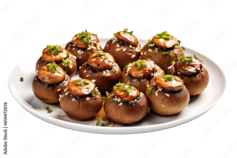 Delicious Plate of Stuffed Mushrooms Isolated on a Transparent Background Delicious Plate of Stuffed Mushrooms Isolated on a Transparent Background