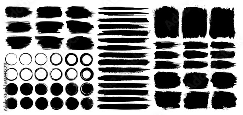 Big collection of ink paint brush stroke, artistic grungy design element, line, box, frame or background for text. Freehand watercolor splatter, dirty splash and grunge texture for social media banner