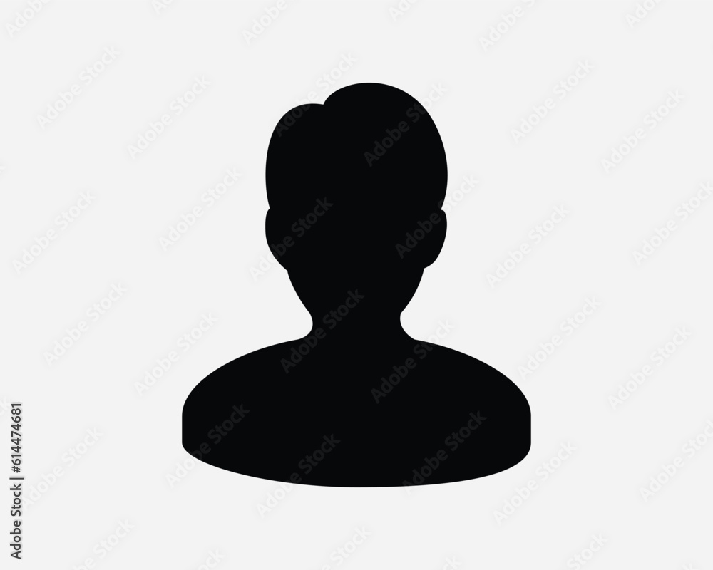 Man Head Silhouette Icon. Person User Social Account Profile Character Avatar Black White Sign Symbol Illustration Artwork Graphic Clipart EPS Vector