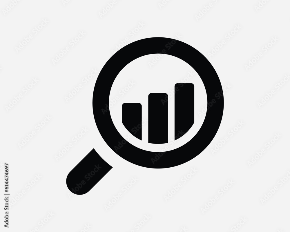Market Research Icon. Bar Chart Analysis Search Magnifying Glass Statistic Market Data. Black White Sign Symbol Artwork Graphic Clipart EPS Vector Market Research Icon. Bar Chart Analysis Search Magnifying Glass Statistic Market Data. Black White Sign Symbol Artwork Graphic Clipart EPS Vector