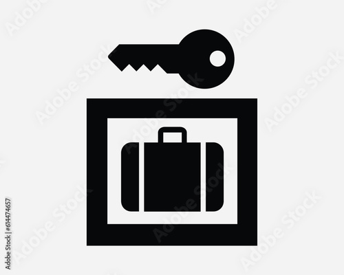 Luggage Locker Safe Icon. Baggage Suitcase Briefcase Safety Storage Lock Key Secure. Black White Sign Symbol Illustration Graphic Clipart EPS Vector