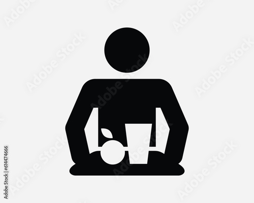 Man Carrying Food Tray Icon. Cafeteria Cafe Eatery Lunch Catering Service. Black White Sign Symbol Illustration Artwork Graphic Clipart EPS Vector