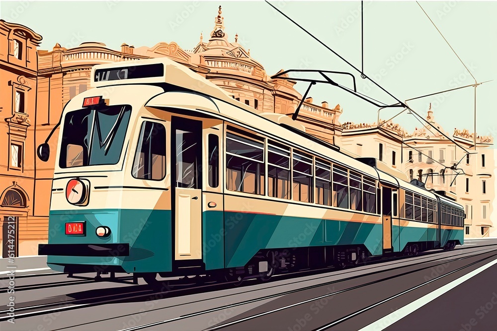 Tram Illustration. Transportation illustration. Generative AI

