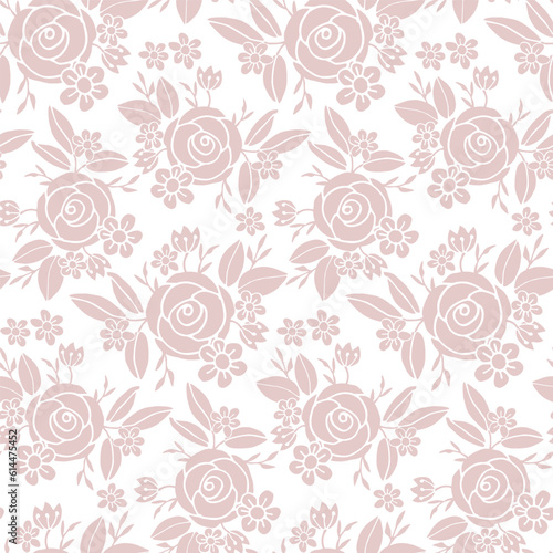 Rose flower seamless pattern for textile design, monochrome background