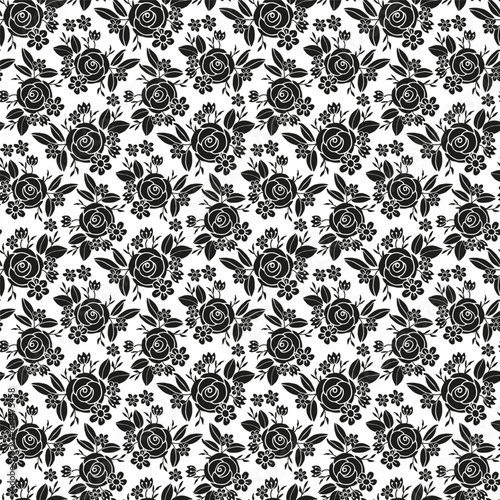 Rose flower seamless pattern for textile design, monochrome background
