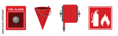 Firefighting Tools and Equipment for Fire Extinguishing Vector Set