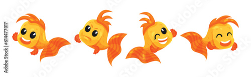 Cute Goldfish Character with Different Emotion Vector Set