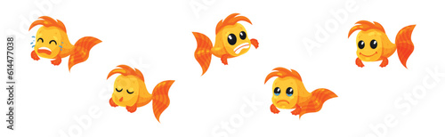 Cute Goldfish Character with Different Emotion Vector Set