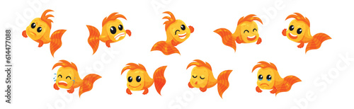 Cute Goldfish Character with Different Emotion Vector Set