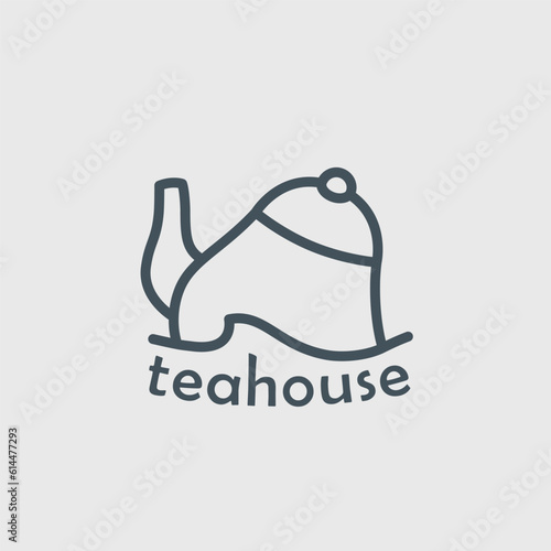 Teahouse logo template. Vector linear illustration of teapot