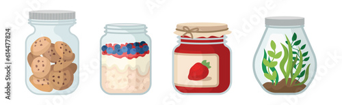 Glass Jars with Different Objects Inside Vector Set