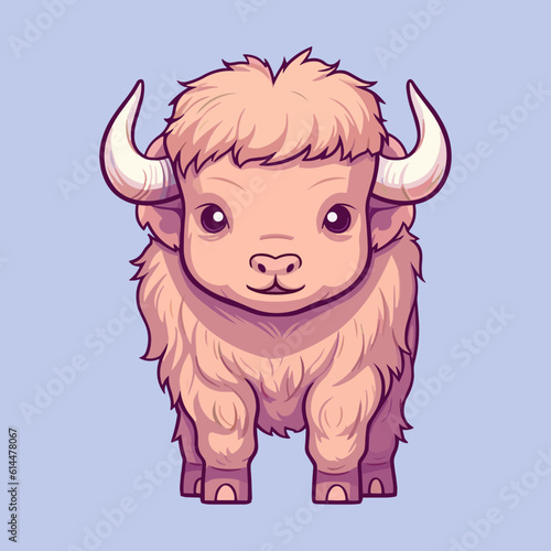 Buffalo. Cute little cartoon kawaii anime character. domestic Pet. wild  Animal. Flat vector illustration clipart for children