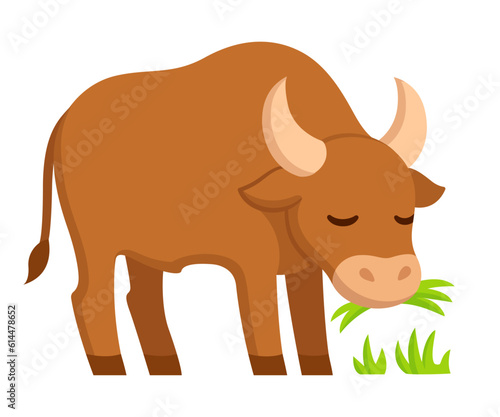 Cute cartoon ox grazing illustration