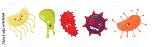 Cute Toothy Germs and Bacteria or Microbes Vector Set