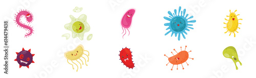 Cute Toothy Germs and Bacteria or Microbes Vector Set