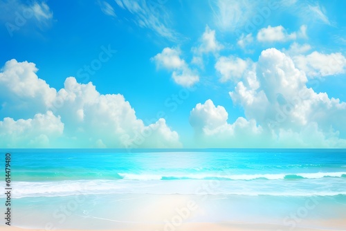 azure color sea and cloudy sky. Beautiful tropical beach abstract background. generative ai