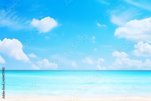 azure color sea and cloudy sky. Beautiful tropical beach abstract background. generative ai © Sodapeaw