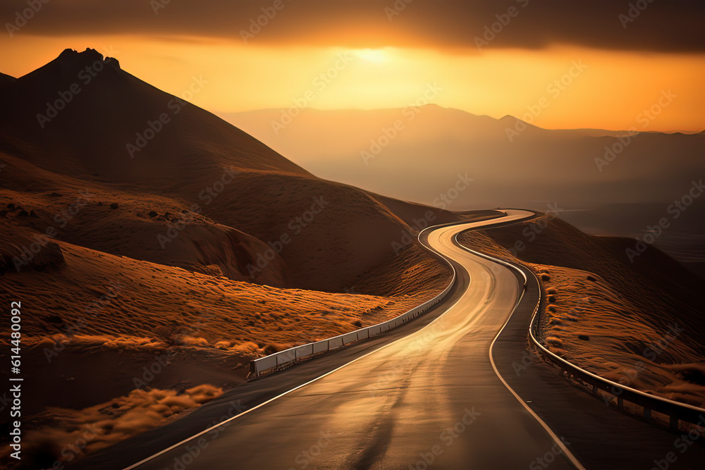A winding road in the mountains. AI technology generated image