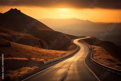 Obraz na płótnie A winding road in the mountains. AI technology generated image w salonie